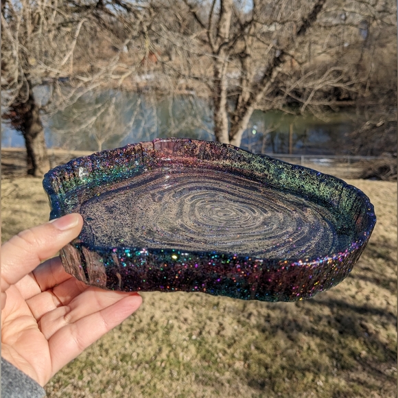Sparkly Geode Tray Large Handmade Resin Holographic Crystals Holder - Picture 7 of 17